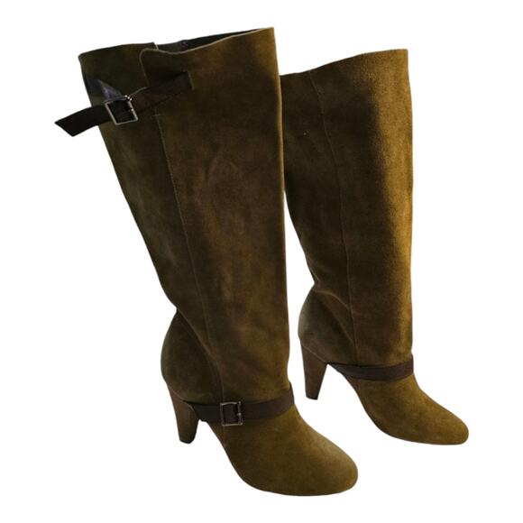 Colin Stuart Moss Green Tall Suede Wide Calf Boots Size 8.5 - Picture 7 of 16